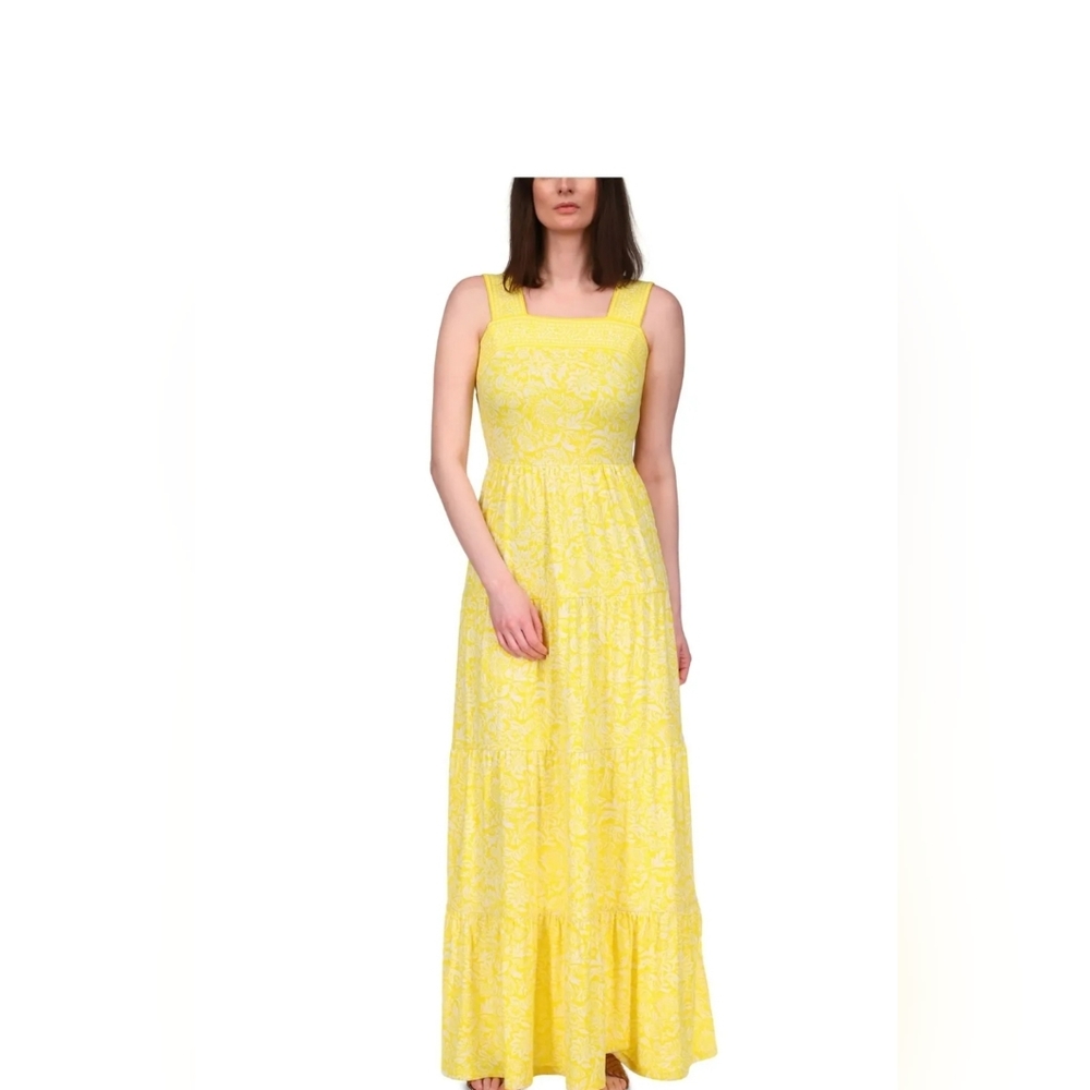 MICHAEL KORS Womens Yellow Sleeveless Maxi Fit + Flare